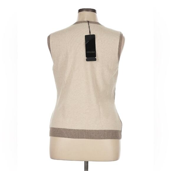 Escada Wool Blend Taupe Cream Sleeveless Sweater Vest XL Designer NWT Neutral - Picture 3 of 16
